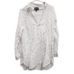 For Cynthia Womens 100% Linen Swimsuit Cover Up Tunic Top Medium White Palm Tree